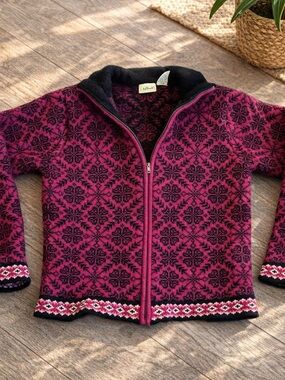 L.L.Bean 100% Merino Wool Nordic Fair Isle Full Zip Sweater